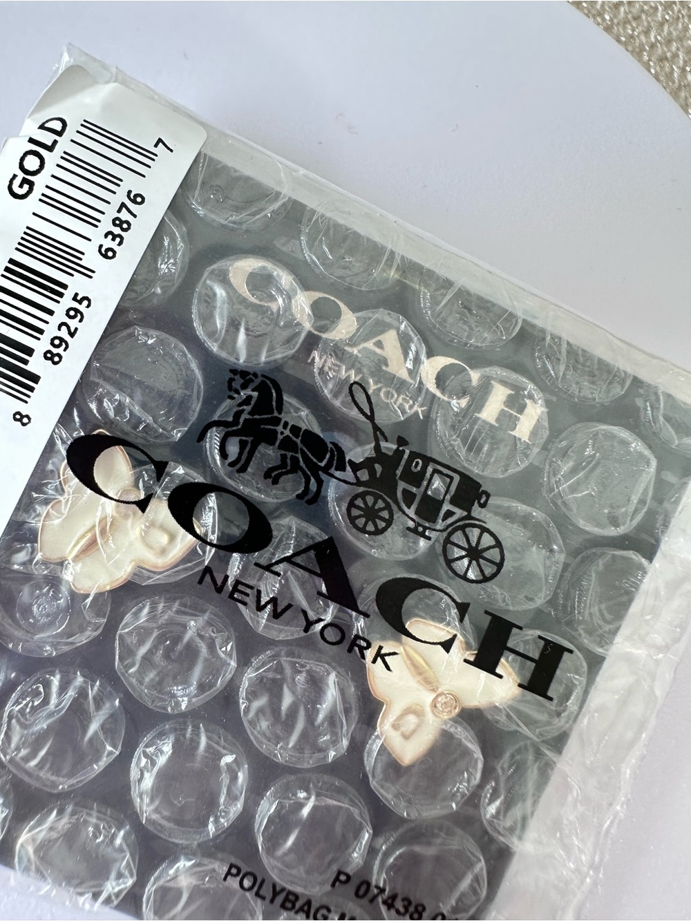 Coach Butterfly Cream Enamel Stud Earrings Goldtone with Signature C - Picture 7 of 7